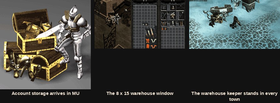 The MU Online account warehouse NPC and the 8 x 15 storage window still used in Season 22