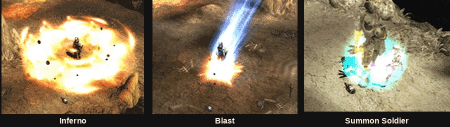 The MU Online skills Inferno, Blast and Summon Soldier added with the Tarkan update
