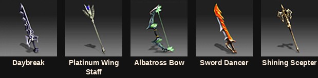 The five weapons introduced in MU Online Season 2
