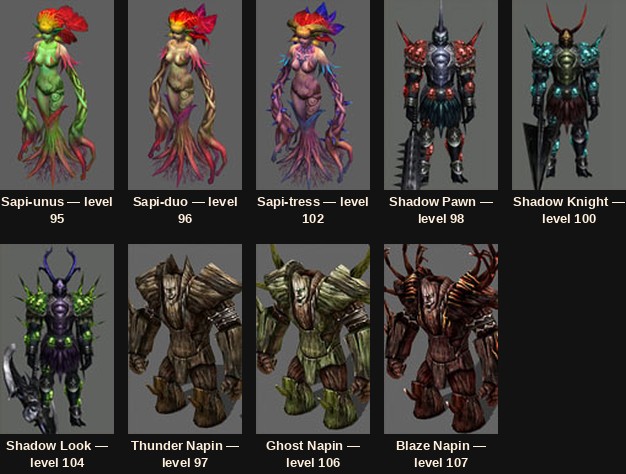 The nine Swamp of Tranquility monsters added in Season 3.0 Plus