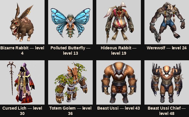 The eight Elbeland monsters from Bizarre Rabbit to Beast Ussi Chief