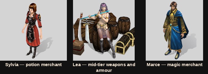 Sylvia, Lea and Marce, the Elbeland shop NPCs