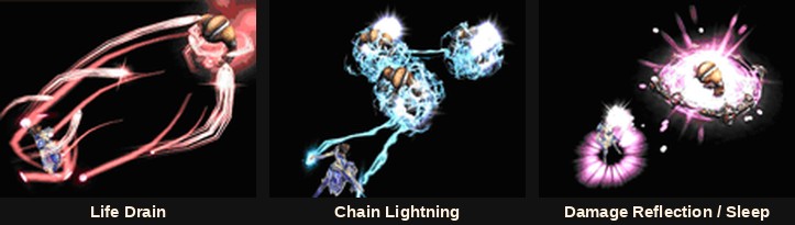 Life Drain, Chain Lightning, Damage Reflection and Sleep on the Summoner