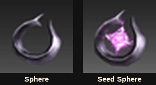 A Sphere and a finished Seed Sphere from the MU Online socket system
